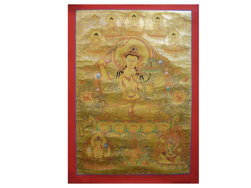 Buddhist Hand-Painted Thangka of Manjushri, Traditional Tibetan Art
