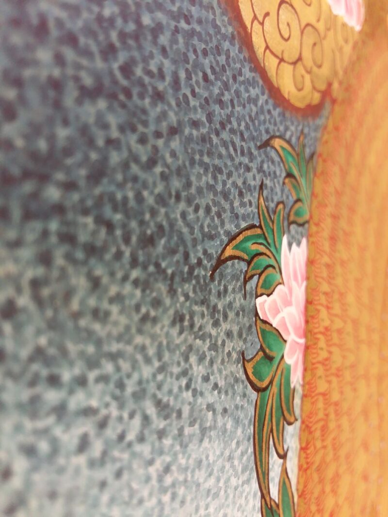 Buddhist Hand-Painted Thangka – Sahasrabhuja Avalokitesvara with Pancha Buddha, Manjushree, and Vajrapani (Real Gold) - Image 6