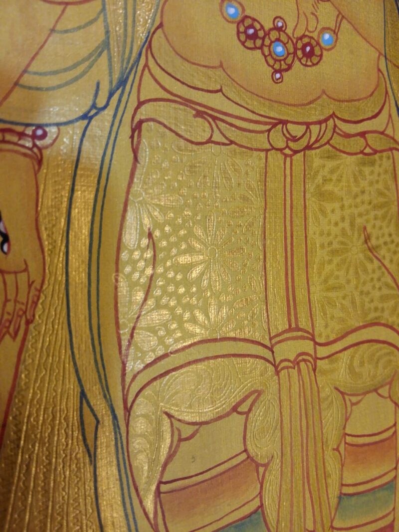 Buddhist Hand-Painted Thangka – Sahasrabhuja Avalokitesvara with Pancha Buddha, Manjushree, and Vajrapani (Real Gold) - Image 8