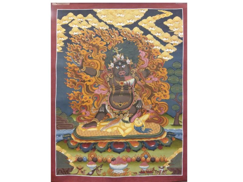 Two Arm Mahakala Black Cloak Thangka – Bernagchen (Handmade Canvas)