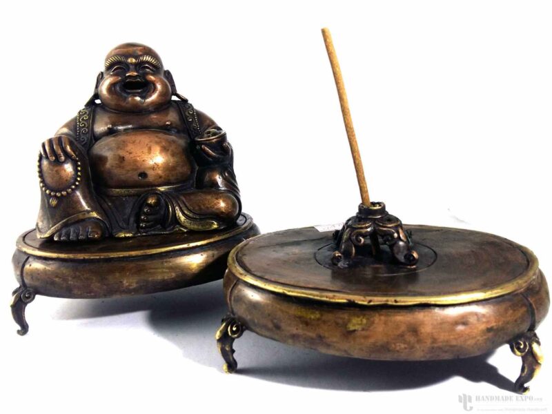 Brass Laughing Buddha Incense Burner – Black Oxidized Finish - Image 3
