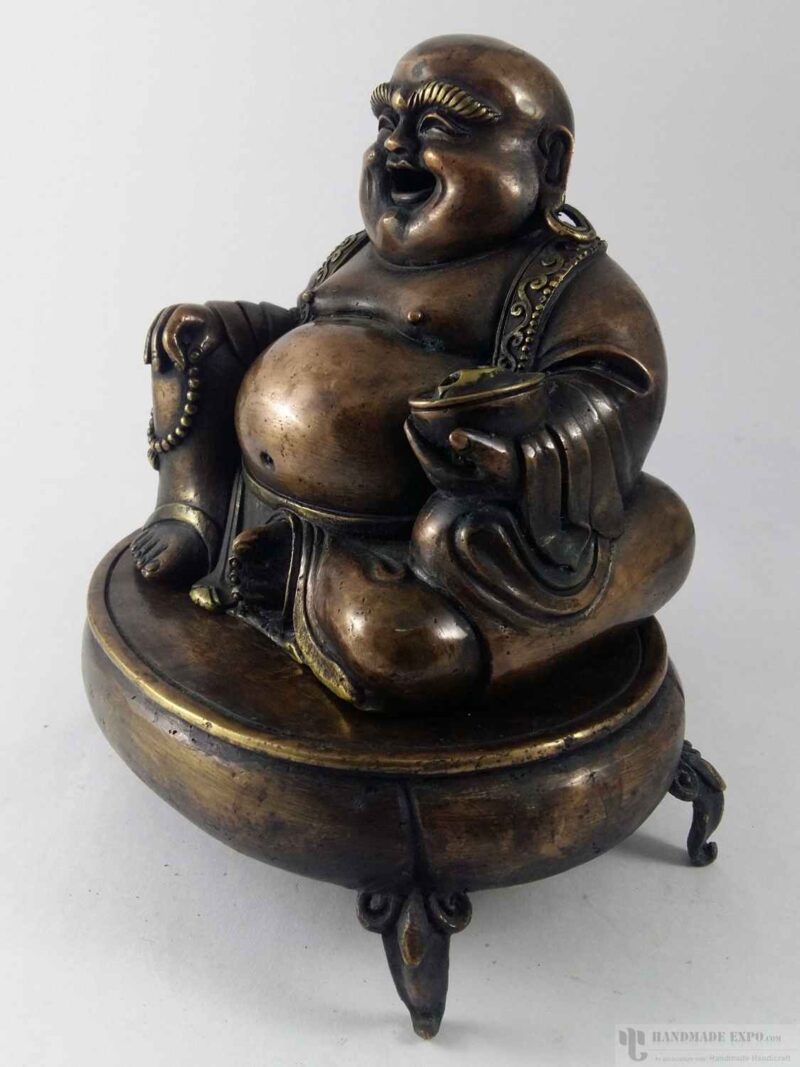 Brass Laughing Buddha Incense Burner – Black Oxidized Finish - Image 2