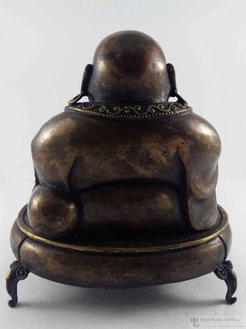 Brass Laughing Buddha Incense Burner – Black Oxidized Finish - Image 4