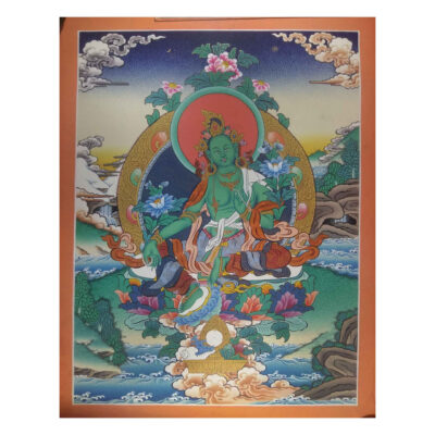 Tibetan Thangka of Green Tara – Painted in Real Gold (HQ)