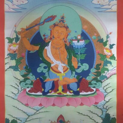 Tibetan Thangka of Manjushri – Painted in Real Gold