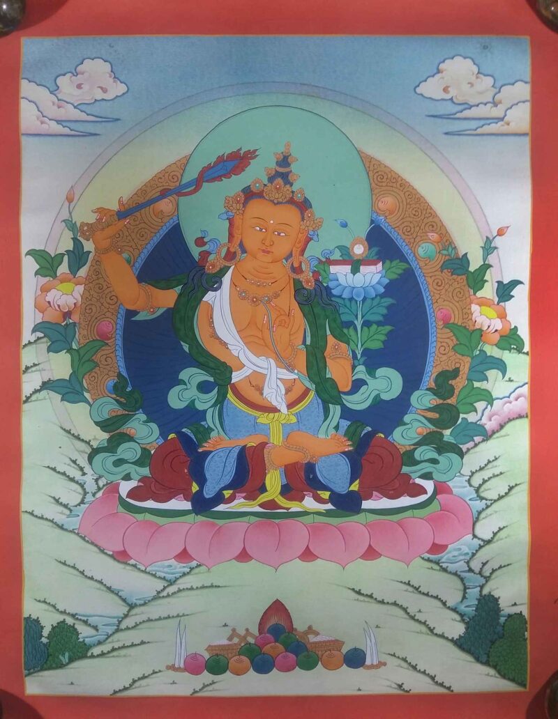 Tibetan Thangka of Manjushri – Painted in Real Gold