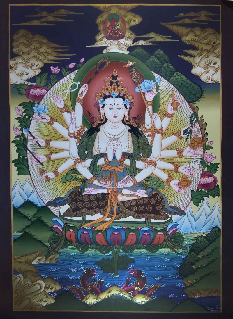 Tibetan Thangka of Cundi Lokeshvara – Painted in Real Gold - Image 2