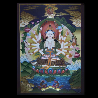Tibetan Thangka of Cundi Lokeshvara – Painted in Real Gold