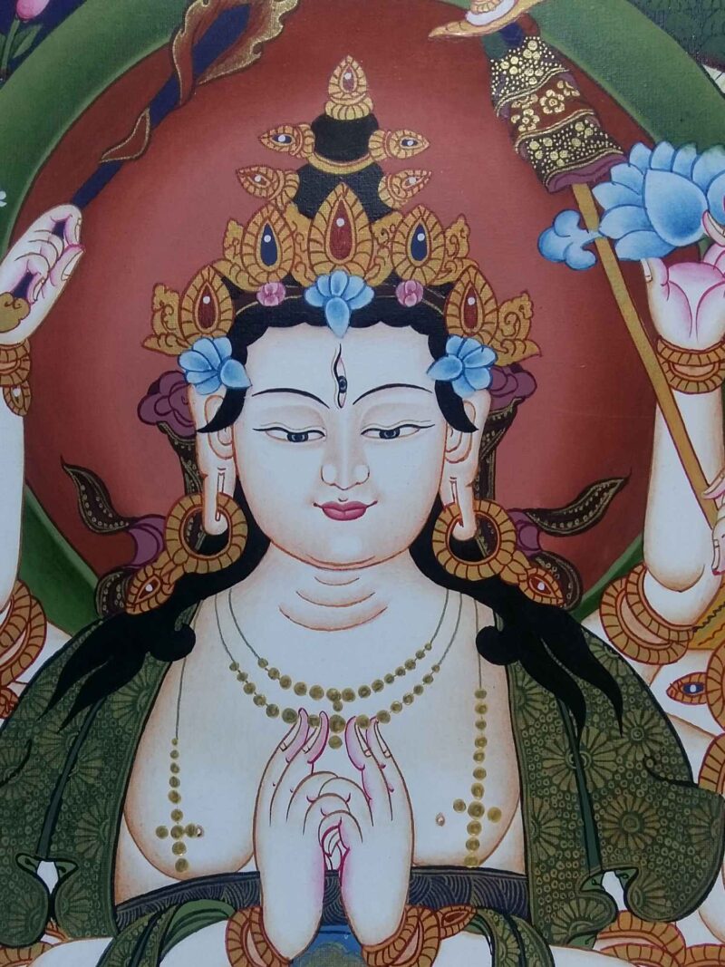 Tibetan Thangka of Cundi Lokeshvara – Painted in Real Gold - Image 3