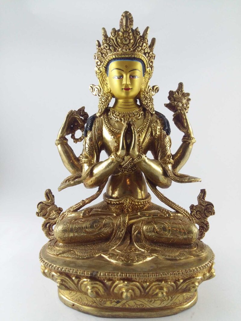 Chenrezig Statue - Full Fire Gold Plated, Painted Face - Image 3