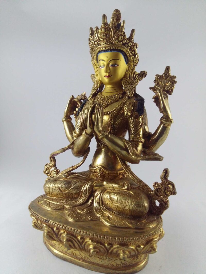 Chenrezig Statue - Full Fire Gold Plated, Painted Face - Image 4