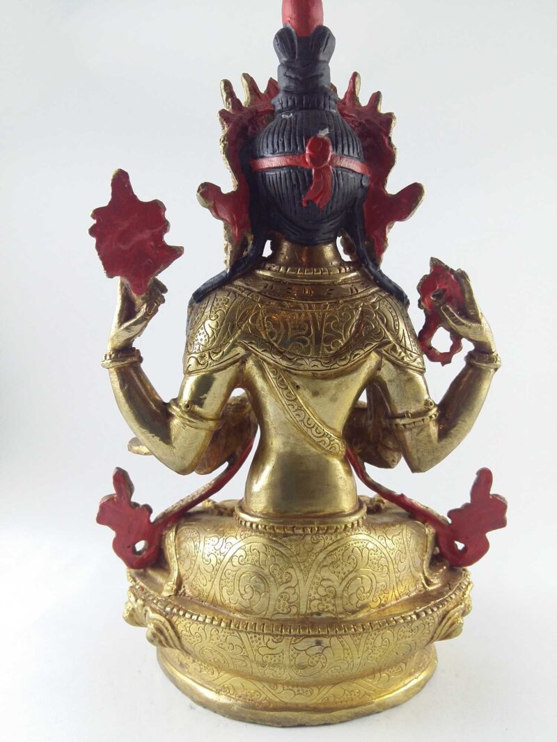Chenrezig Statue - Full Fire Gold Plated, Painted Face - Image 6