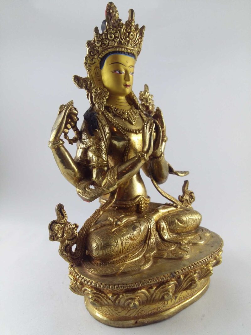 Chenrezig Statue - Full Fire Gold Plated, Painted Face - Image 2
