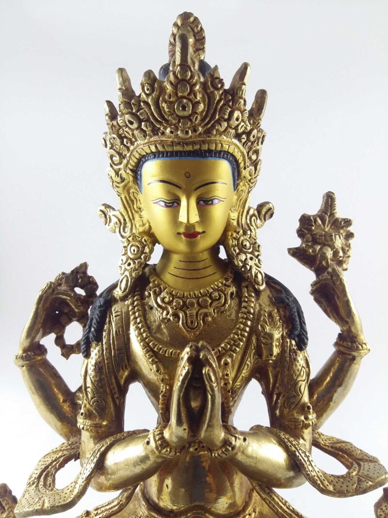 Chenrezig Statue - Full Fire Gold Plated, Painted Face - Image 5