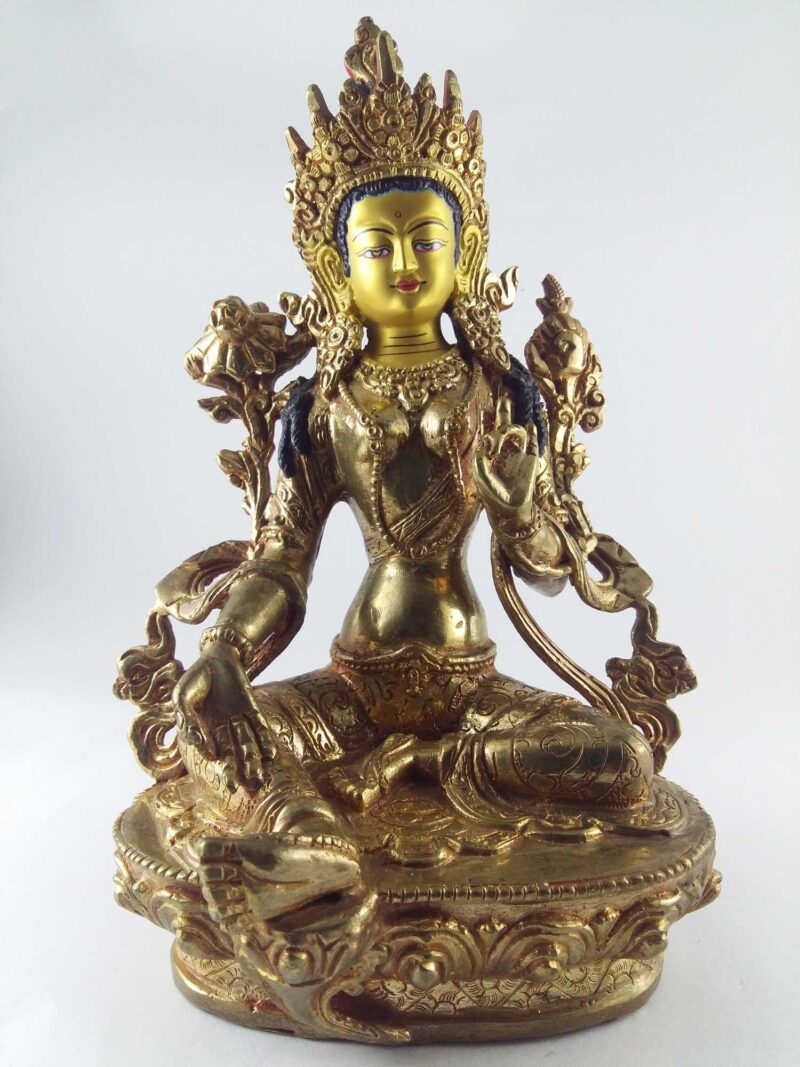 Green Tara Full Fire Gold Plated with Painted Face - Image 2