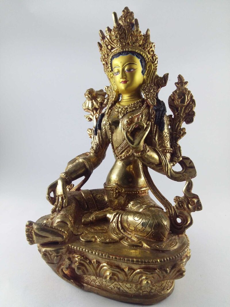 Green Tara Full Fire Gold Plated with Painted Face - Image 4