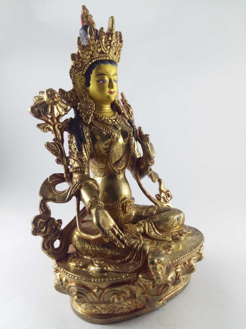 Green Tara Full Fire Gold Plated with Painted Face - Image 3