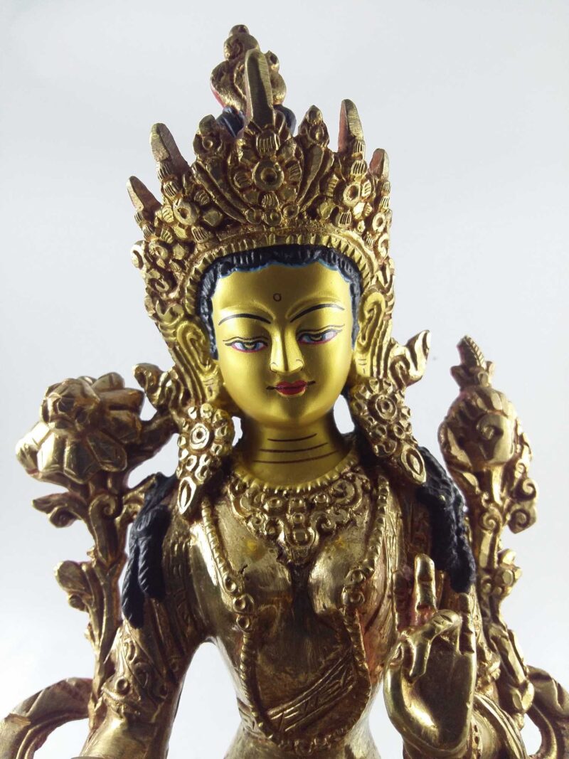 Green Tara Full Fire Gold Plated with Painted Face - Image 5