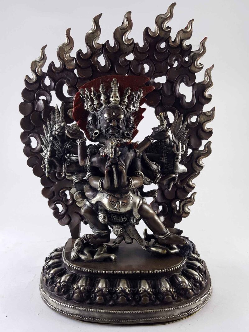 Vajrakilaya (Dorje Phurba) Heruka Statue – Copper, Silver-Plated, and Oxidized - Image 3