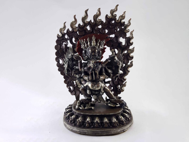 Vajrakilaya (Dorje Phurba) Heruka Statue – Copper, Silver-Plated, and Oxidized