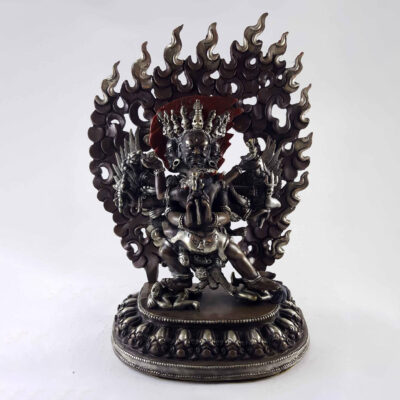 Vajrakilaya (Dorje Phurba) Heruka Statue – Copper, Silver-Plated, and Oxidized