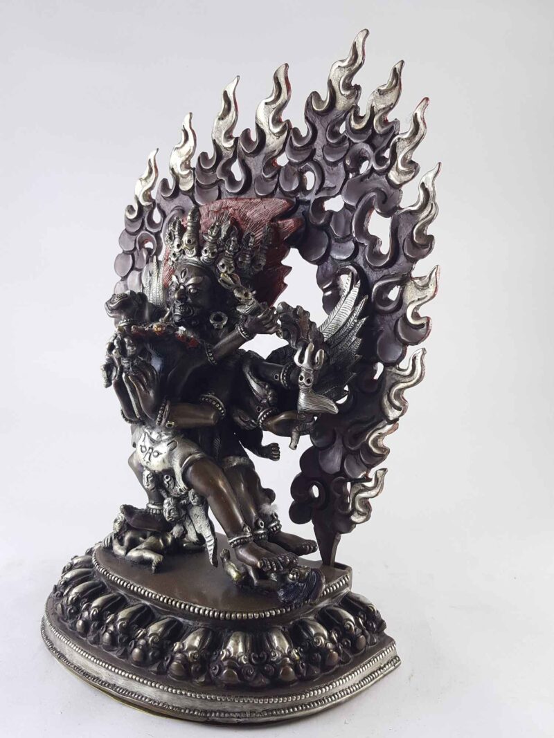 Vajrakilaya (Dorje Phurba) Heruka Statue – Copper, Silver-Plated, and Oxidized - Image 4