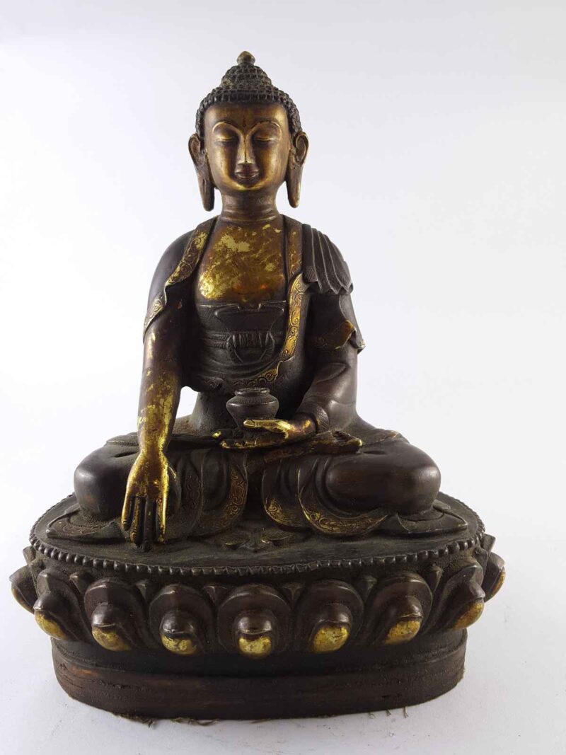 Shakyamuni Buddha Statue – Copper, Gold-Plated, Painted Face, Antique Finish - Image 3