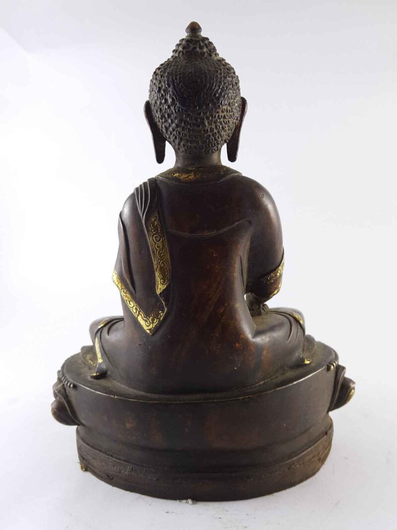 Shakyamuni Buddha Statue – Copper, Gold-Plated, Painted Face, Antique Finish - Image 5