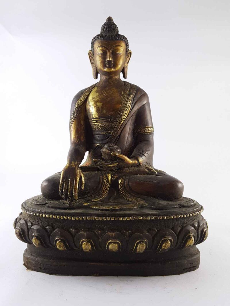 Shakyamuni Buddha Statue – Copper, Gold-Plated, Painted Face, Antique Finish - Image 3