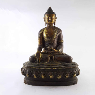 Shakyamuni Buddha Statue – Copper, Gold-Plated, Painted Face, Antique Finish