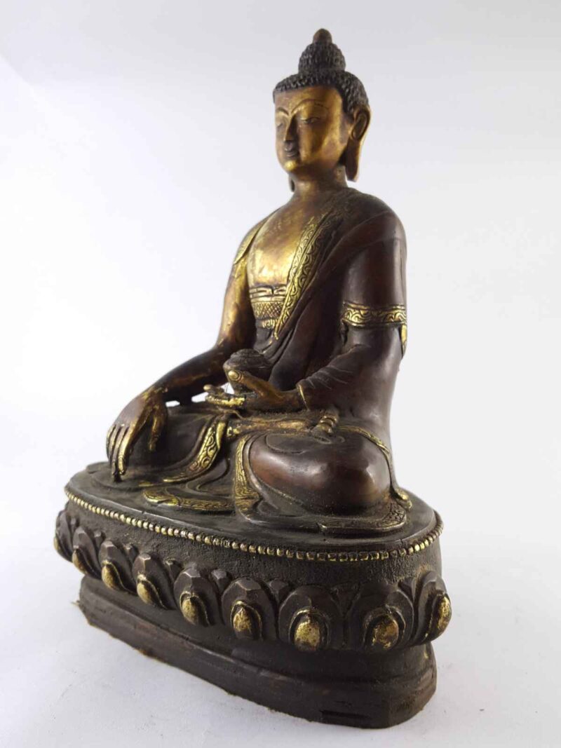 Shakyamuni Buddha Statue – Copper, Gold-Plated, Painted Face, Antique Finish - Image 4