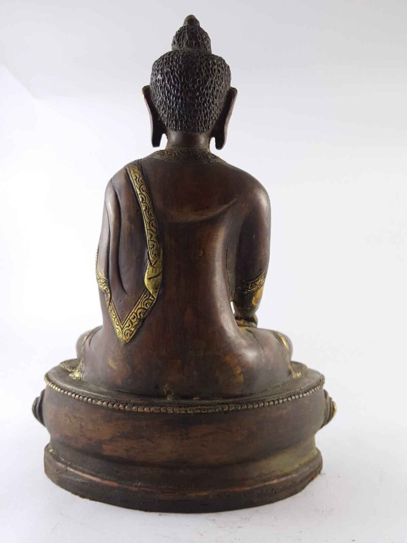 Shakyamuni Buddha Statue – Copper, Gold-Plated, Painted Face, Antique Finish - Image 5