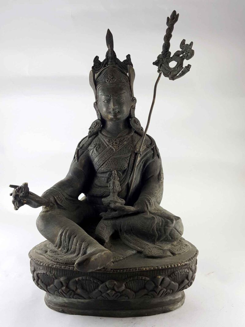 Copper Statue of Guru Padmasambhava – Black Antique Finish - Image 3