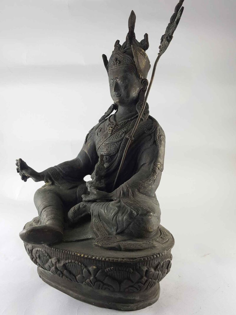 Copper Statue of Guru Padmasambhava – Black Antique Finish - Image 4