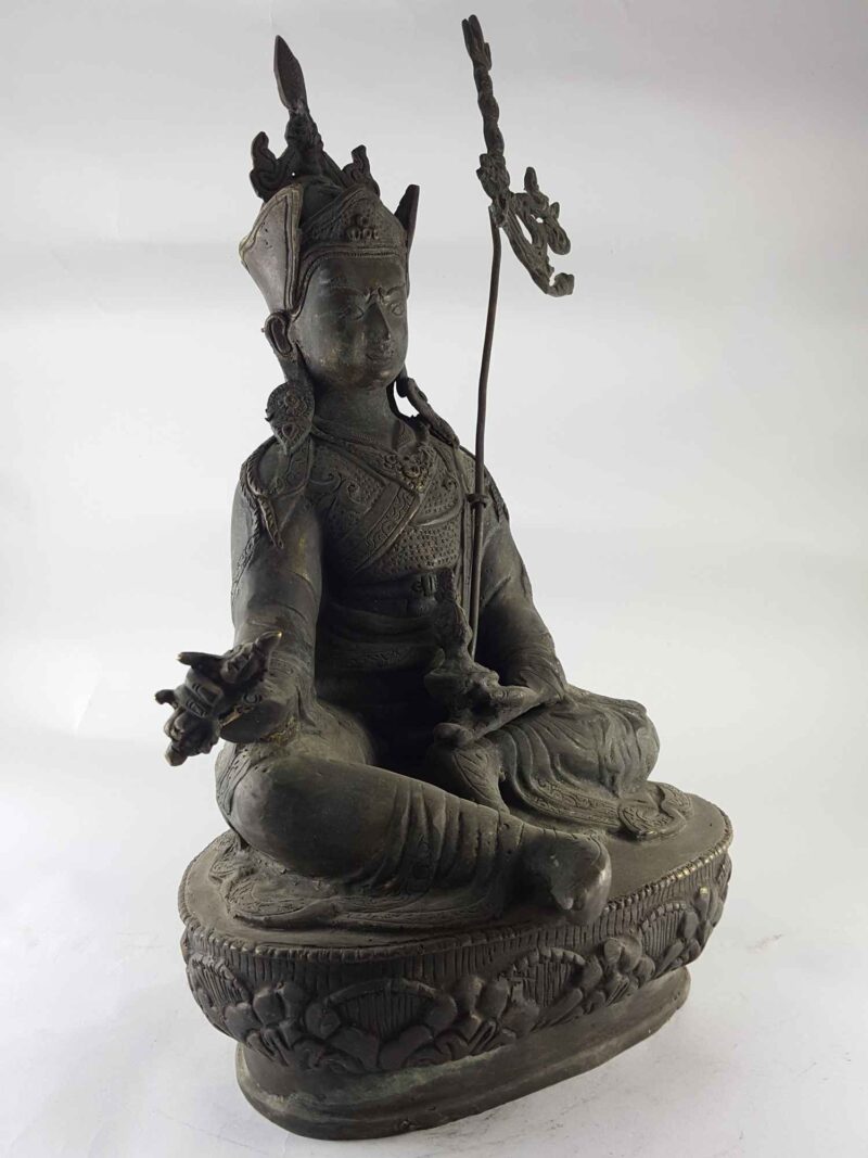 Copper Statue of Guru Padmasambhava – Black Antique Finish - Image 2