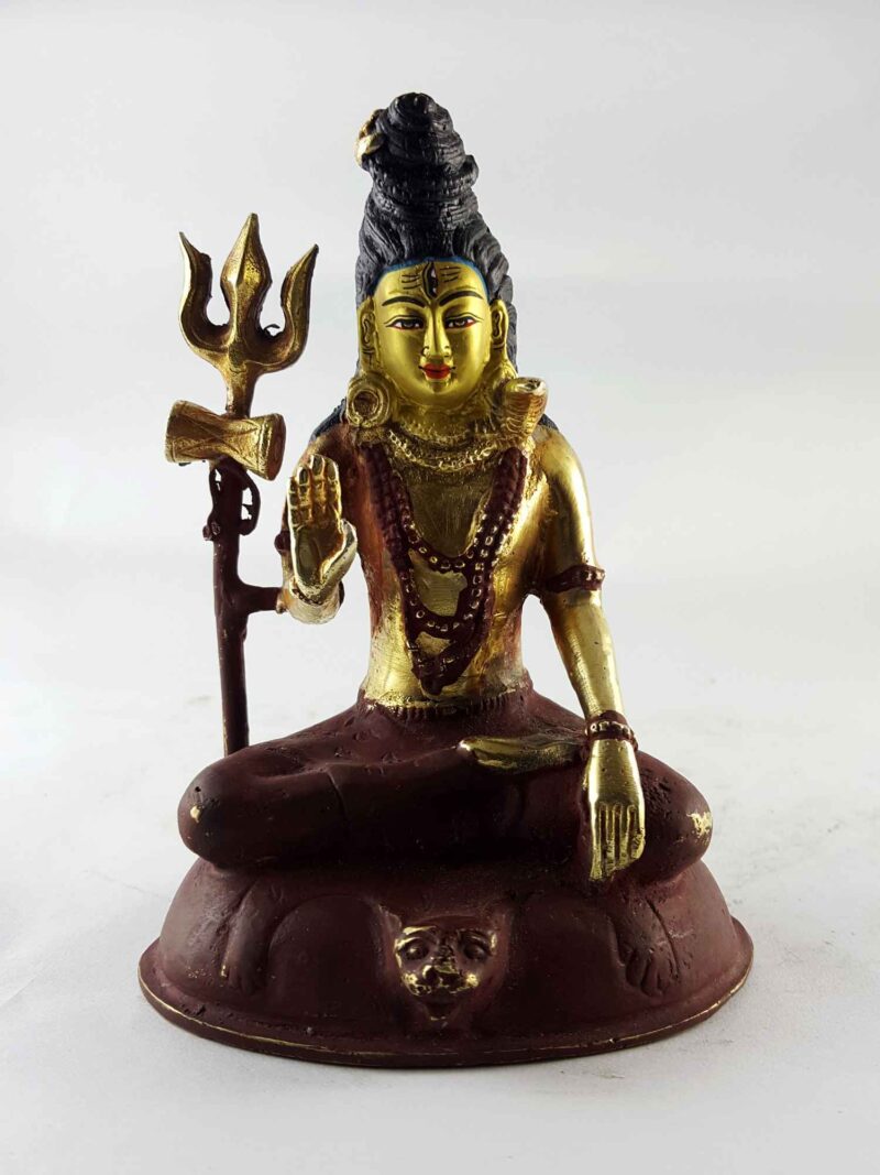 Copper Statue of Shiva Mahadev – Partly Gold-Plated, Painted Face - Image 2