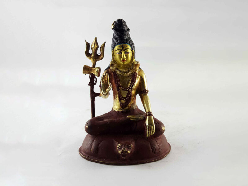 Copper Statue of Shiva Mahadev – Partly Gold-Plated, Painted Face