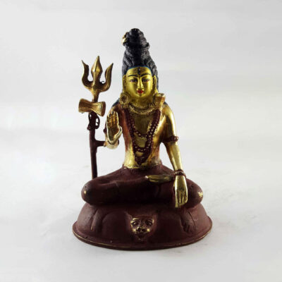 Copper Statue of Shiva Mahadev – Partly Gold-Plated, Painted Face