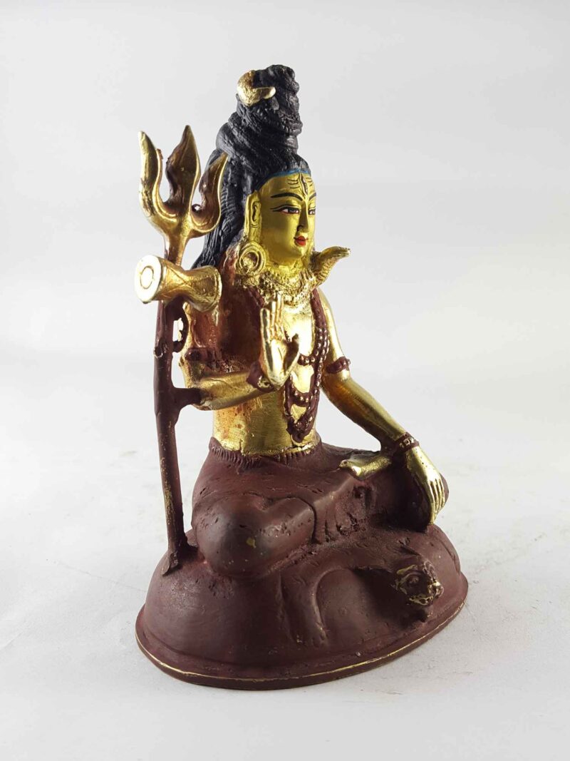 Copper Statue of Shiva Mahadev – Partly Gold-Plated, Painted Face - Image 3
