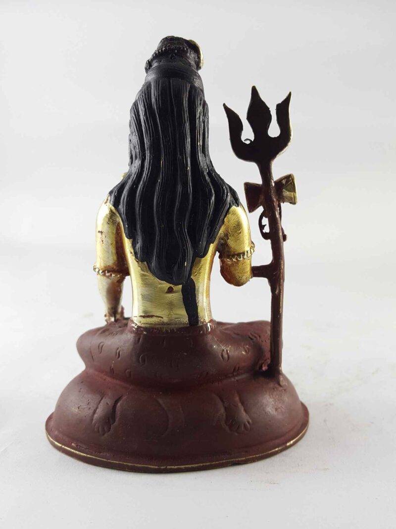 Copper Statue of Shiva Mahadev – Partly Gold-Plated, Painted Face - Image 5