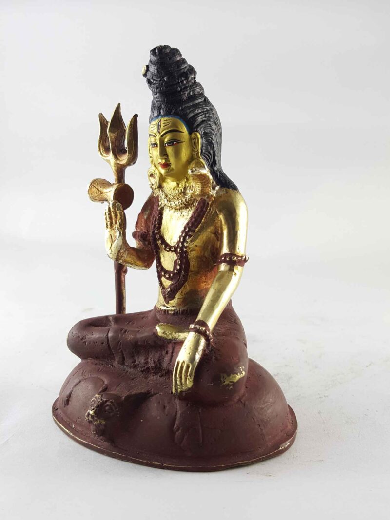 Copper Statue of Shiva Mahadev – Partly Gold-Plated, Painted Face - Image 4