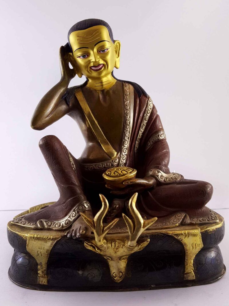 Copper Statue of Milarepa – Gold and Silver Plated, Painted Face, Double Color Oxidation - Image 3
