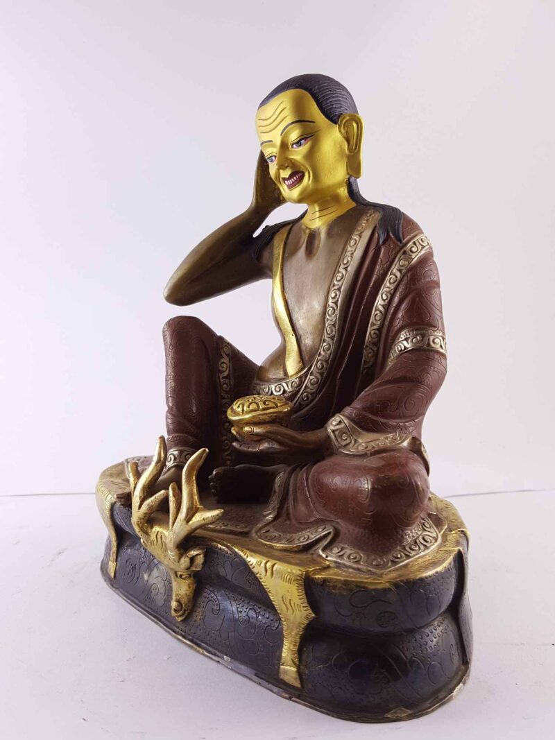 Copper Statue of Milarepa – Gold and Silver Plated, Painted Face, Double Color Oxidation - Image 4