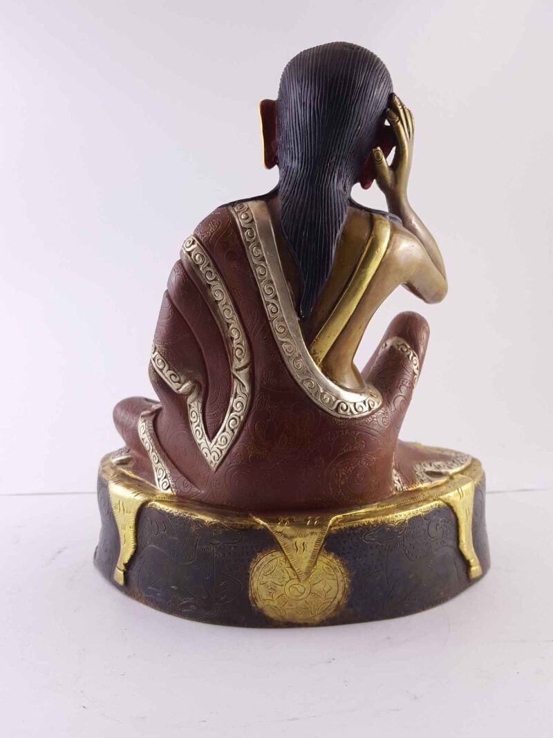 Copper Statue of Milarepa – Gold and Silver Plated, Painted Face, Double Color Oxidation - Image 5