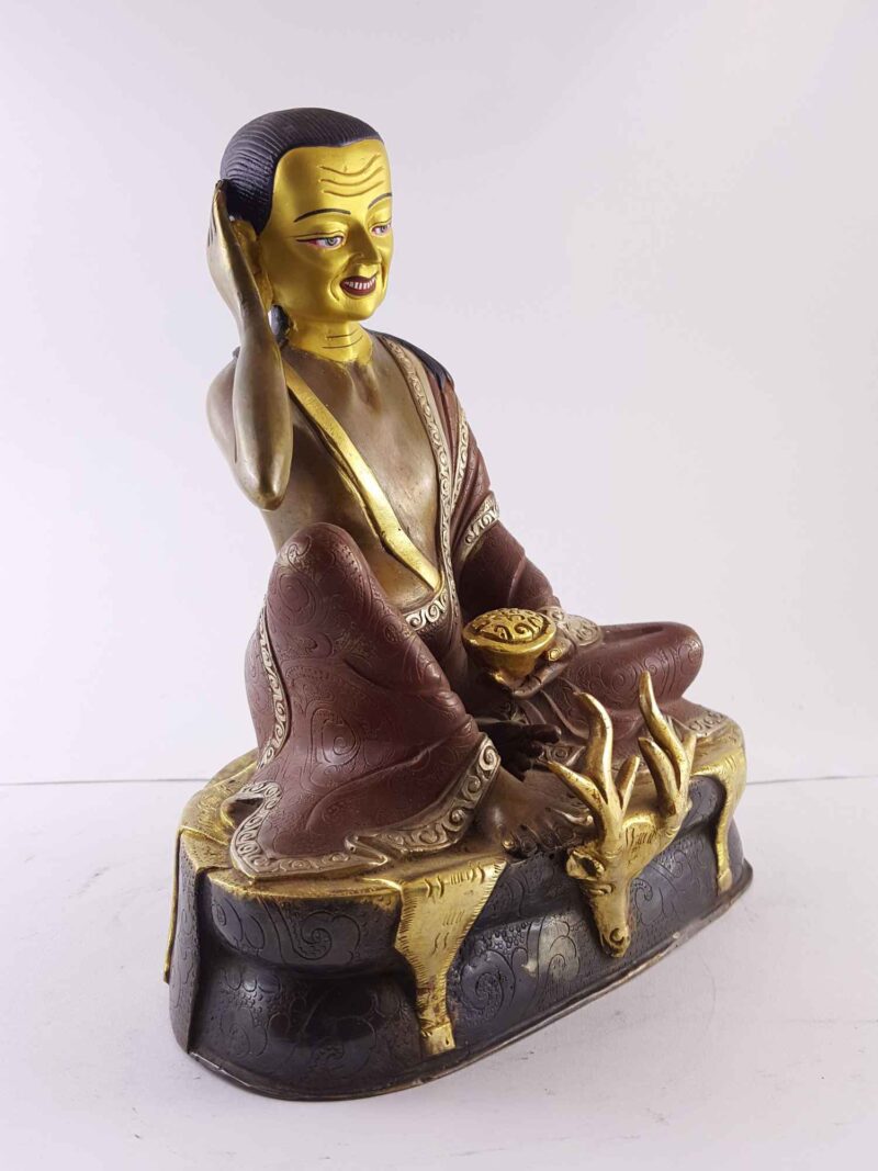 Copper Statue of Milarepa – Gold and Silver Plated, Painted Face, Double Color Oxidation - Image 2