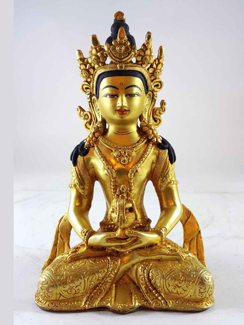 Statue of Aparimita – Full Gold Plated, Painted Face, Antique Patina Finish - Image 3