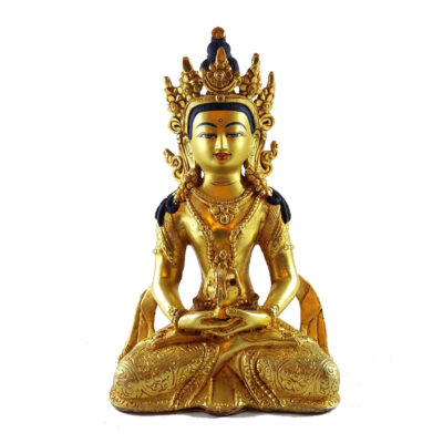 Statue of Aparimita – Full Gold Plated, Painted Face, Antique Patina Finish