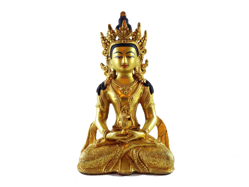 Statue of Aparimita – Full Gold Plated, Painted Face, Antique Patina Finish