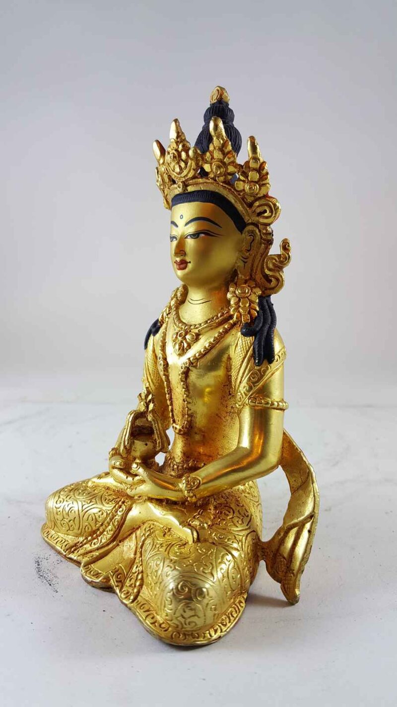 Statue of Aparimita – Full Gold Plated, Painted Face, Antique Patina Finish - Image 4