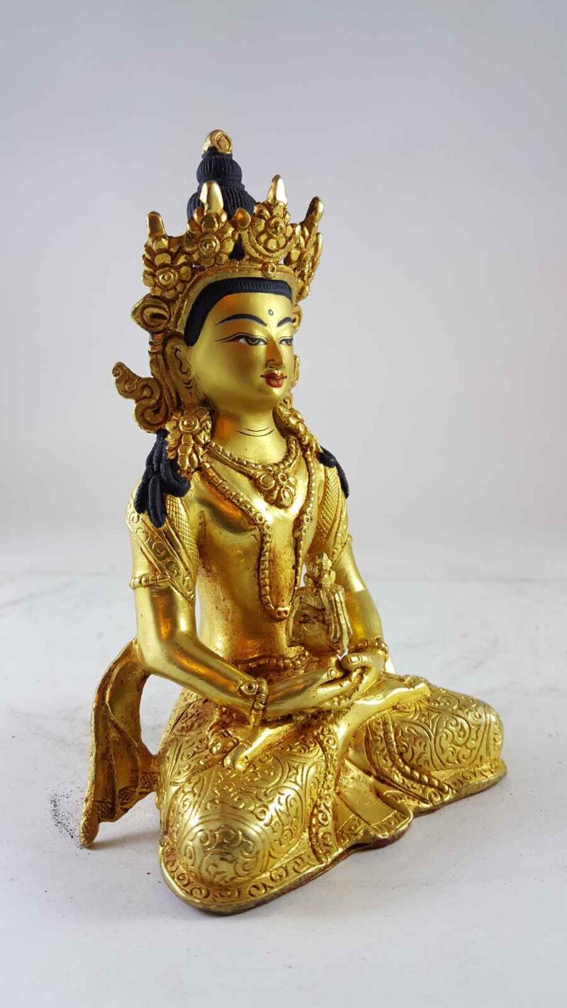 Statue of Aparimita – Full Gold Plated, Painted Face, Antique Patina Finish - Image 2